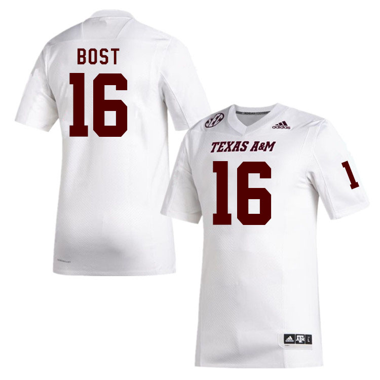 Men #16 Blake Bost Texas A&M Aggies College Football Jerseys Stitched Sale-White - Click Image to Close